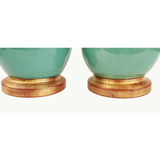 Turquoise Lamp Pair Restored Vintage Christopher Spitzmiller Style Coastal Blue Crackled Porcelain For Sale - Image 8 of 14