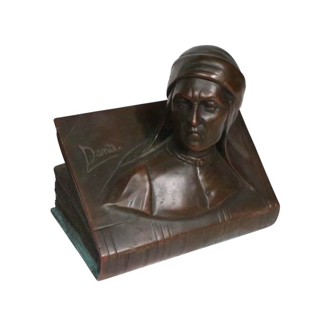 Pr. Bronze Finish Clad Dante and Beatrice Bookends by Jennings Brothers C. 1930's For Sale - Image 9 of 12