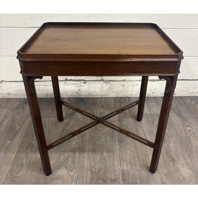 Vintage Georgian Style Chippendale Style Mahogany Tray Top Side Table For Sale In Kansas City - Image 6 of 14