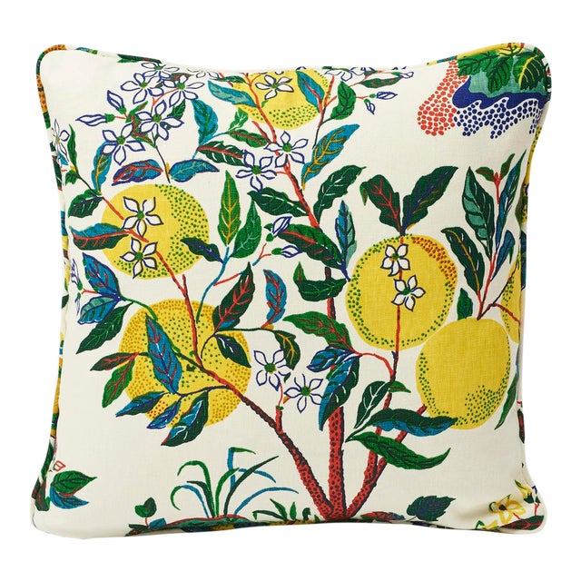 Schumacher Double-Sided Pillow in Citrus Garden Primary Linen Print For Sale
