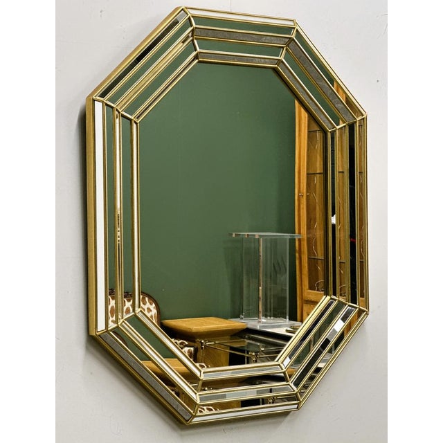 Glass Large Octagonal Wall Mirror in Layered Mirrored Glass witl Gilt Accents from Deknudt For Sale - Image 7 of 11