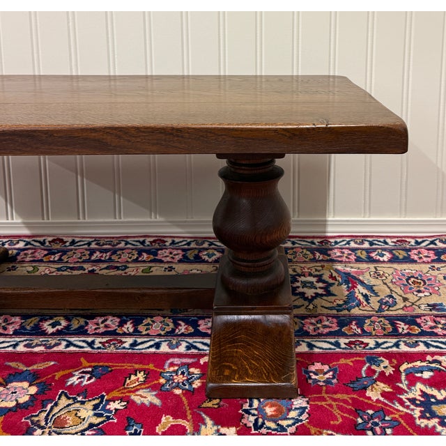 Antique French Farmhouse Coffee Table Bench Baluster Pedestal Oak c.1930s For Sale - Image 11 of 17