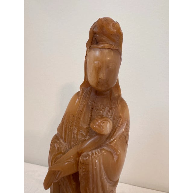 Vintage Hand-Carved Soapstone Guanyin Statue For Sale - Image 4 of 10