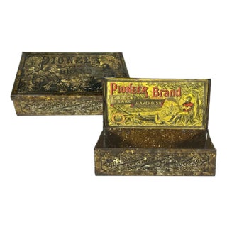 Antique Pioneer Tobacco Tin: Richmond Cavendish Golden Flake Litho Box For Sale