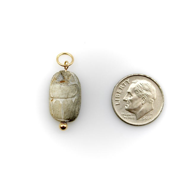 Metal 1920s Egyptian Revival Gray Stone Scarab Pendant With 14k Gold Mount For Sale - Image 7 of 8