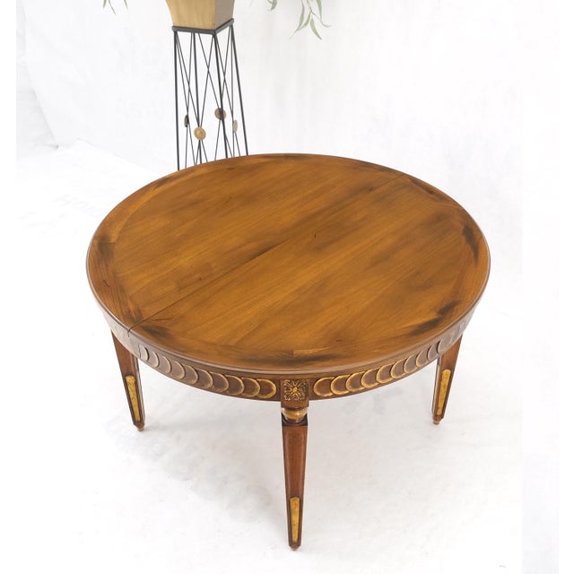 Wood Round Mid-Century Modern Three Leaves Distressed Walnut Dining Table For Sale - Image 7 of 12