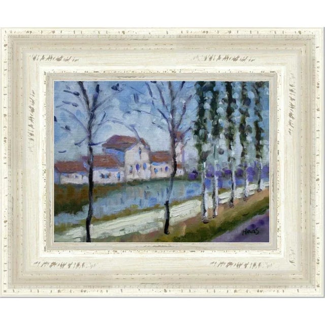 Quiet Places & Journeys — Along the Canal Original oil painting by Haas, 9 x 12 unframed on linen panel, signed. A...