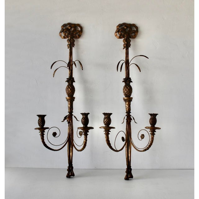 Monumental French Regency Style Gilded Wall Candle Sconces-a Pair For Sale - Image 17 of 18