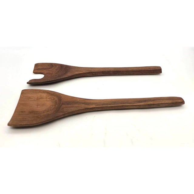 1970s 1970s Teak Wood Salad Serving Utensils, a Pair For Sale - Image 5 of 10