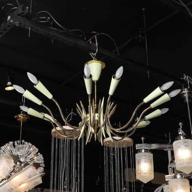 Mid-Century Polished Brass & Green Enamel 12 Light Chandelier by Stilnovo For Sale - Image 18 of 18