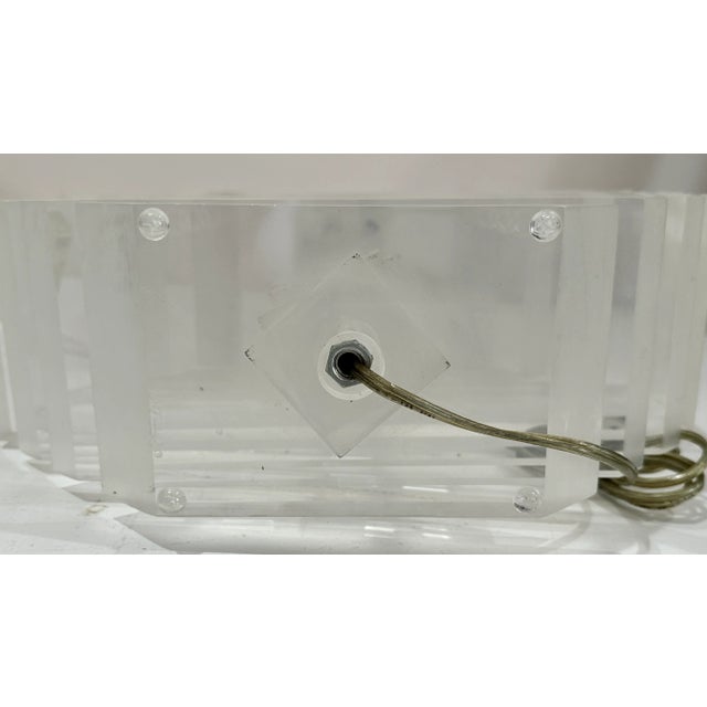 Plastic 1970s Karl Springer Attributed Lucite Acrylic Stacked Geometric Diamond Lamp For Sale - Image 7 of 7