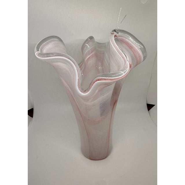 Contemporary Tammaro Home Murano Style Pink & White Swirl Art Glass Handkerchief Vase For Sale - Image 3 of 11