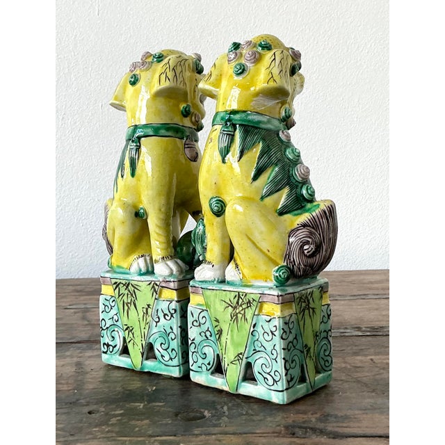 Vintage Asian Glazed Ceramic Guardian Lions - A Pair For Sale In West Palm - Image 6 of 7