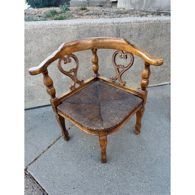 1960s Vintage English Style Wood Corner Chair With Cane Seat For Sale - Image 5 of 11