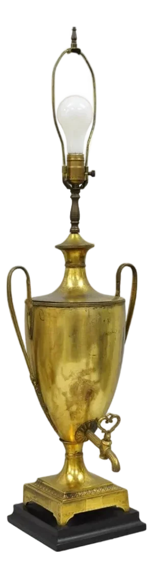 Antique French Empire Neoclassical Patinated Brass Large Samovar Urn Table Lamp