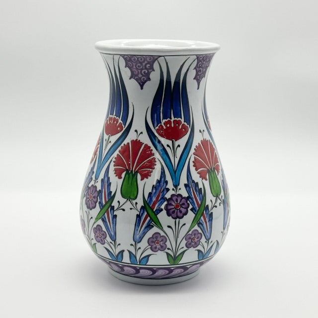 Ceramic Handmade Ceramic Vase (20cm) Traditional Turkish Tulip & Carnation Pattern – Pear Shaped (Armudi) Art Decor For Sale - Image 7 of 8