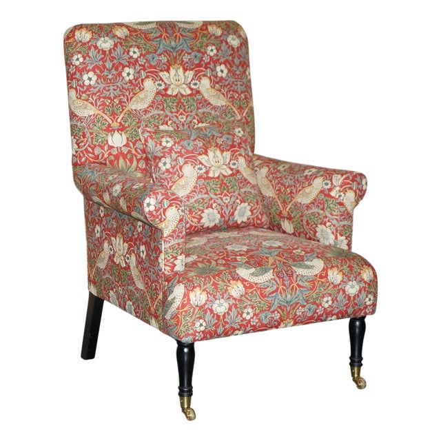 Modern Strawberry Thief Fabric Library Lounge Chair from William Morris For Sale