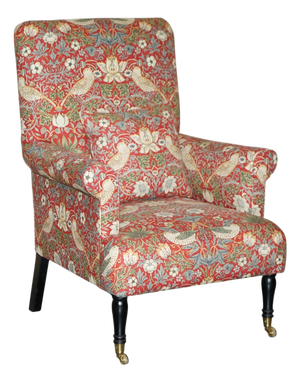Modern Strawberry Thief Fabric Library Lounge Chair from William Morris