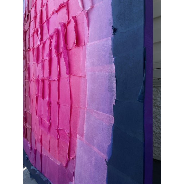 Wood Bold Magenta and Navy Large Textured Wall Art For Sale - Image 7 of 7