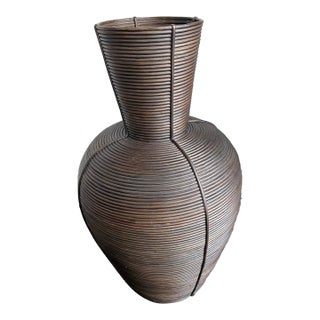 Wooden Woven Floor Vase — Sculptural Organic Modern Accent, Textural Statement Piece For Sale