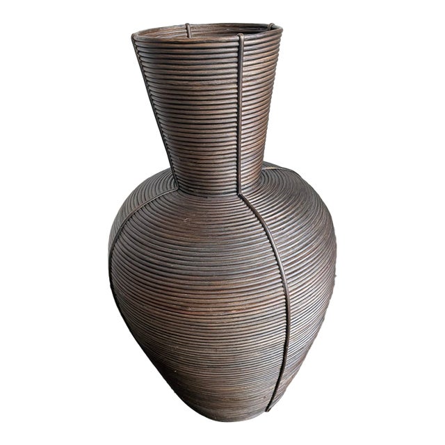 Wooden Woven Floor Vase — Sculptural Organic Modern Accent, Textural Statement Piece For Sale