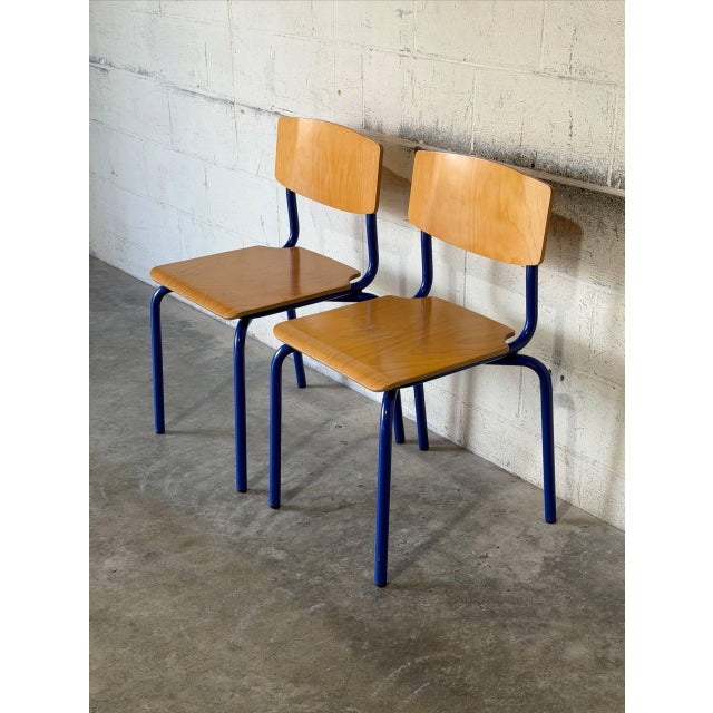 Metal Blue Tubular Steel Stacking Chairs Set of 2 European Vintage Mid-Century Modern 1970s For Sale - Image 7 of 11