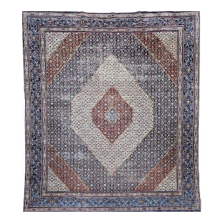 Antique Persian Tabriz Mahi Rug, Hand-Knotted Wool, Herati Geometric Pattern, Ivory & Navy, 10x13 For Sale