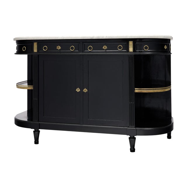 French Louis XVI Ebonized Mahogany Buffet With Carrara Marble and Brass Galleries, Circa 1880 For Sale - Image 9 of 9