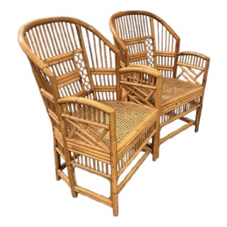 Vintage Brighton Pavilion Large Chairs Chinoiserie Style Bamboo With Caning Seat- A Pair For Sale