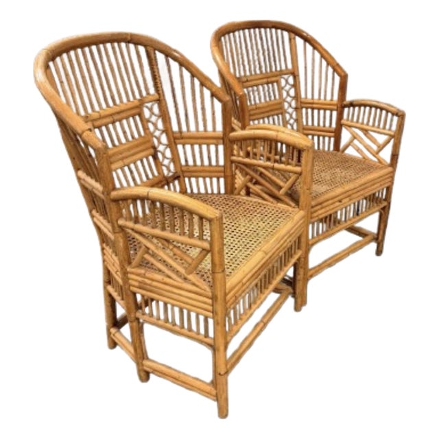 Vintage Brighton Pavilion Large Chairs Chinoiserie Style Bamboo With Caning Seat- A Pair For Sale
