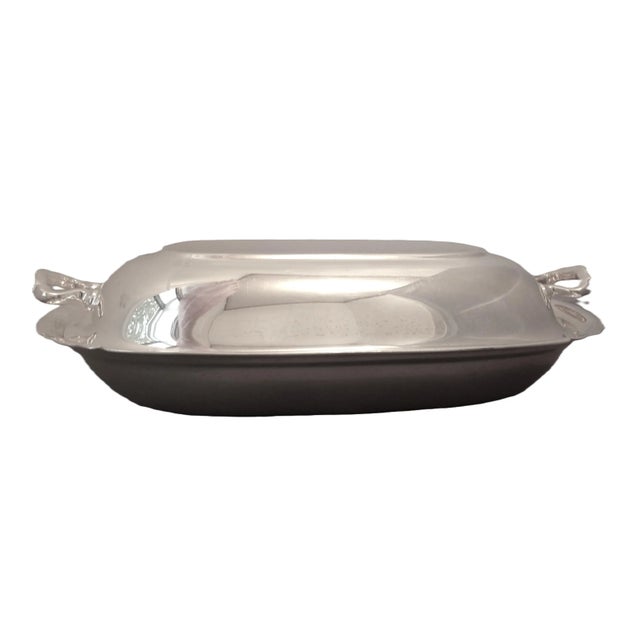 Mid-Century Modern Reed & Barton Silver Plate Mayflower 5001 Covered Casserole Dish / Vegetable Bowl / Serving Dish, Circa 1950 For Sale - Image 3 of 11