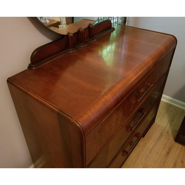 1940s MidCentury Modern Art Deco Waterfall Dresser With Mirror Chairish