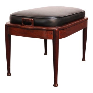 Danish Modern Stained Teak and Vinyl Ottoman / Stool For Sale