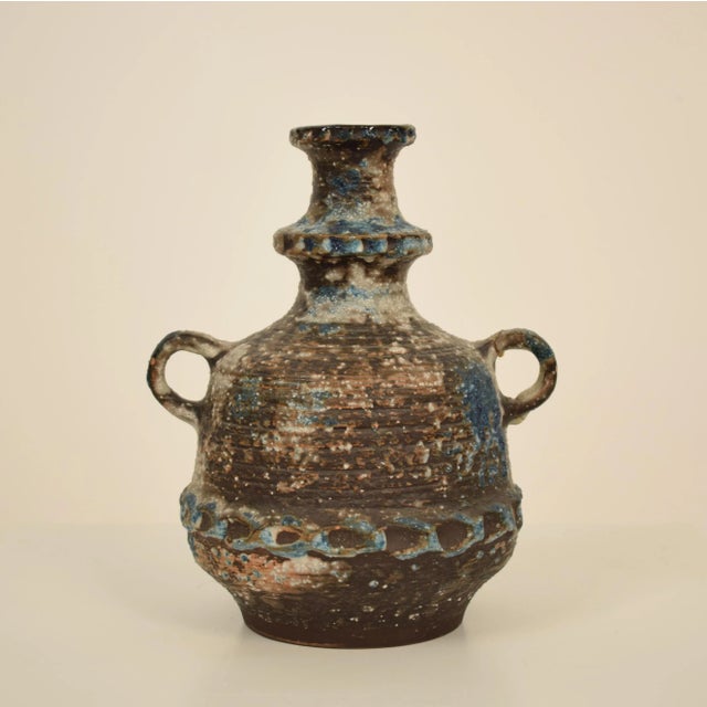 German Blue, Brown, Green & White Ceramic Amphora Vase, 1970s For Sale - Image 9 of 9