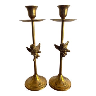 Vintage Cherub Putti Candleholder Pair For Sale