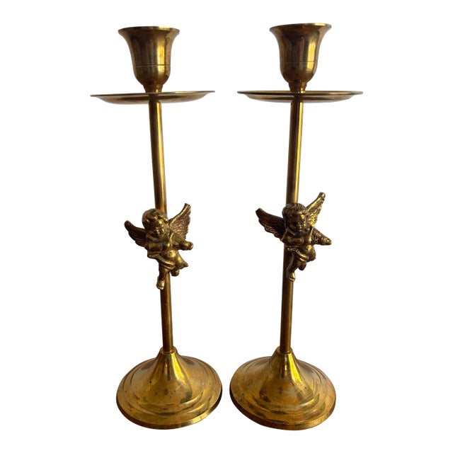 Vintage Cherub Putti Candleholder Pair For Sale