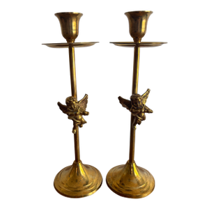 Vintage Cherub Putti Candleholder Pair