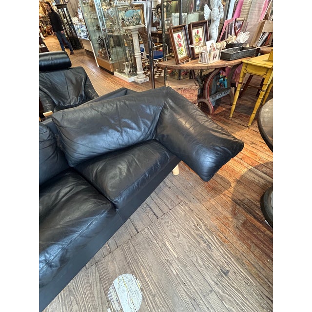 Black Scandinavian Midcentury Modern Black Leather Sofa by Stouby For Sale - Image 8 of 17