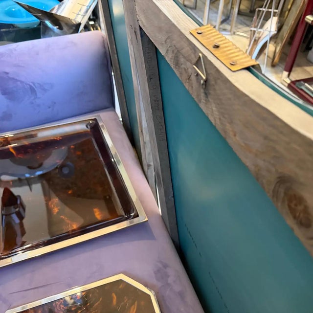 Two 1950s Gio Ponti Style Mid-Century Modern Wood and Brass Wall Mirrors For Sale - Image 10 of 18