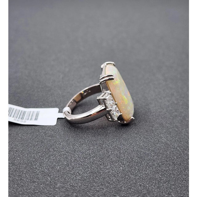 7.79 Ct Platinum Natural Australian Opal & Diamond Ring Size 7 For Sale In Chicago - Image 6 of 8