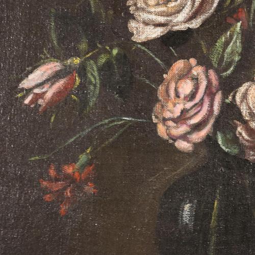 Vase with Flowers and Fruit, Oil on Canvas, Framed For Sale - Image 5 of 11