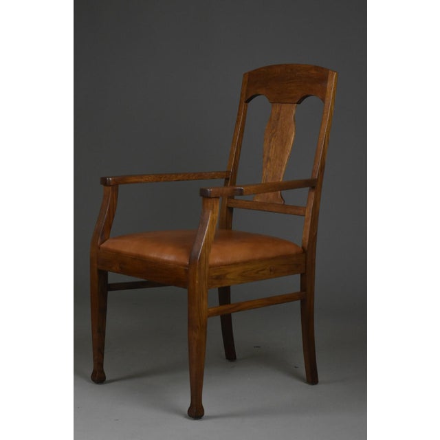 Art Deco Oak Armchair with Leather Seat, 1920s-1930s For Sale - Image 13 of 13