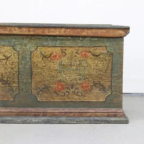 Large Painted Folk Art Chest, 1753 For Sale - Image 11 of 12