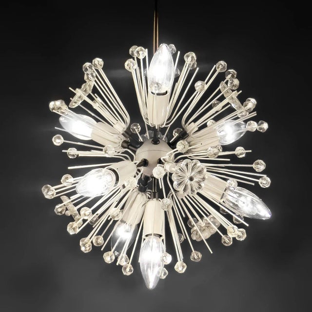 Original mid-century / vintage chandelier by emil stejnar for rupert nikoll (austria), with white flowers, many glass...
