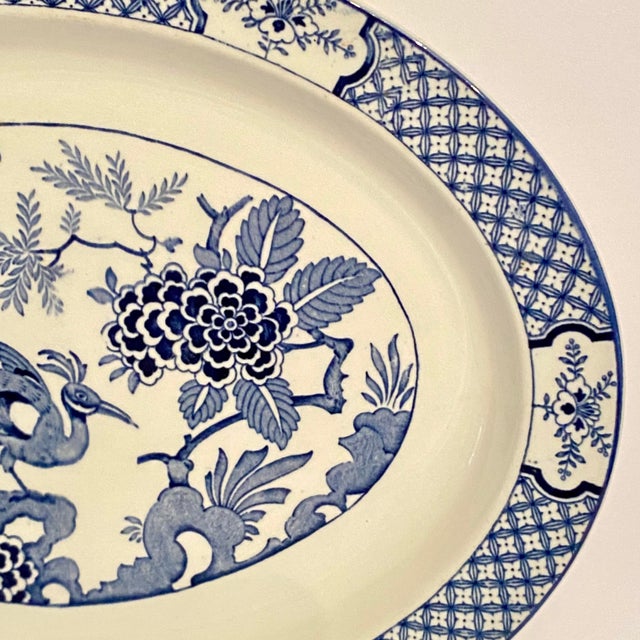 Antique Blue and White Platter Made in England by Wood & Sons Yuan Pattern Circa 1927 For Sale In Sacramento - Image 6 of 7