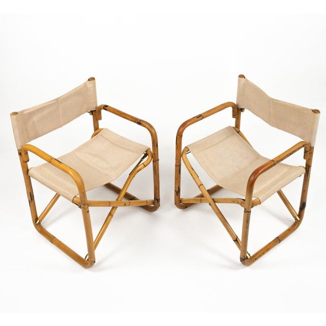 Mid-Century Modern Mid-Century Bamboo and Fabric Director's Folding Chairs, Italy, 1960s, Set of 2 For Sale - Image 3 of 18