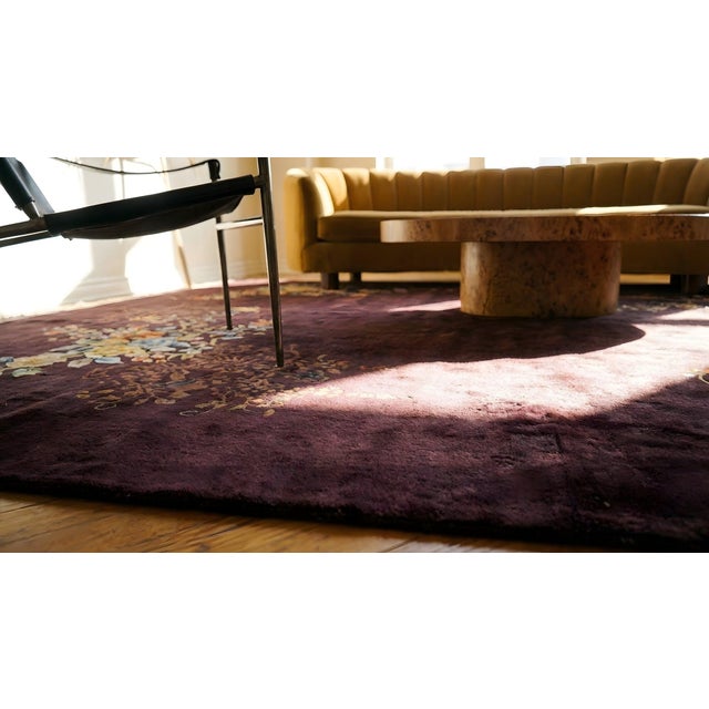 1920s Red Wine Floral Antique Chinese Art Deco Rug 8'8" X 11'4" Knotted Pile Wool Carpet For Sale - Image 13 of 15