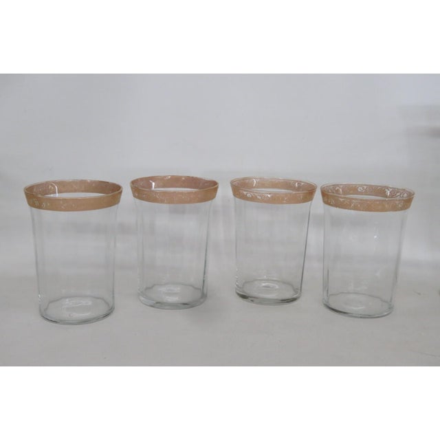 Late 20th Century Paneled Glassware Set Gold Border Crystal Goblets Etched Floral Motif - 18 pcs For Sale - Image 4 of 18
