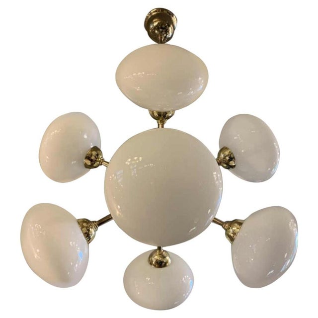 Sputnik Chandelier in Golden Brass with 8 Opaline Glass Ball Globes, 1970s For Sale - Image 12 of 12
