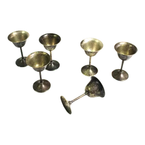 Art Deco Vintage Set of 6 Cocktail Stems by Apollo Studios for Bernard Tides & Sons, Hammered Finish Epns